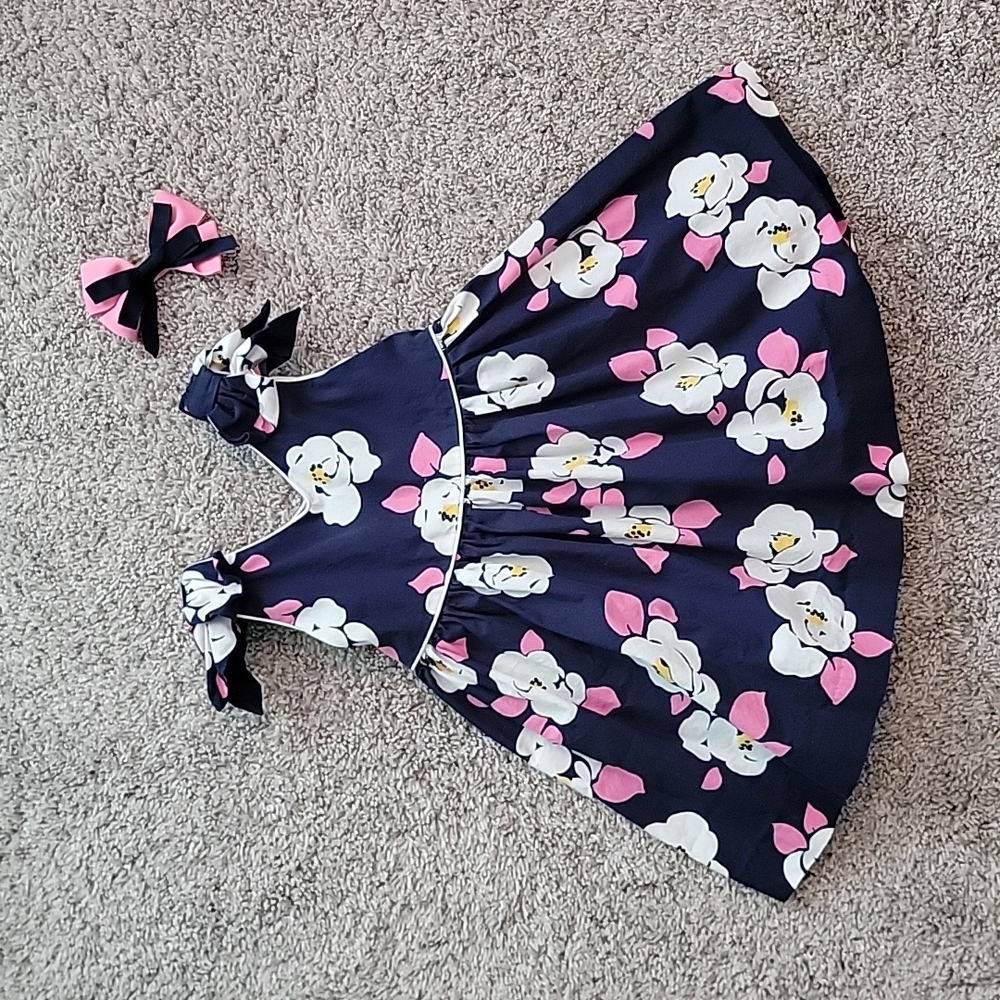 HTF Janie & Jack Springtime Stroll Azalea dress 18-24 mo w/matching hairbow clip